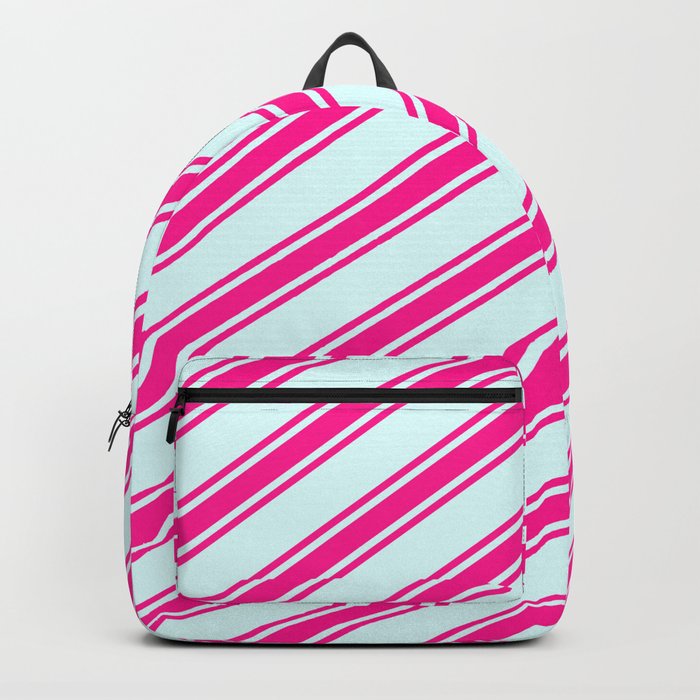 Light Cyan and Deep Pink Colored Stripes/Lines Pattern Backpack