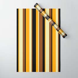 [ Thumbnail: Brown, Pale Goldenrod, Orange, and Black Colored Lines Pattern Wrapping Paper ]
