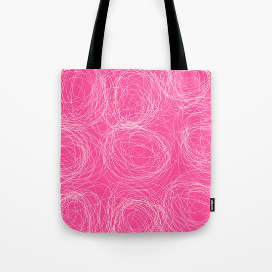 Abstract white circles and dots - abstract pattern - on pink Tote Bag