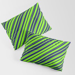 [ Thumbnail: Chartreuse & Midnight Blue Colored Striped/Lined Pattern Pillow Sham ]