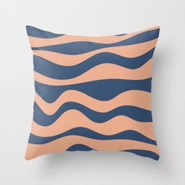 Groovy Retro Waves - Blue & Pink Throw Pillow