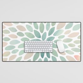 Floral Bloom, Abstract Watercolor, Coral, Peach, Green, Floral Prints Desk Mat