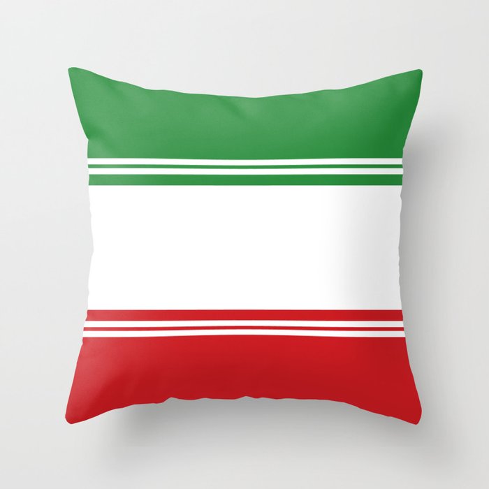 Clean 3 Tone Stripes - Green White Red Throw Pillow