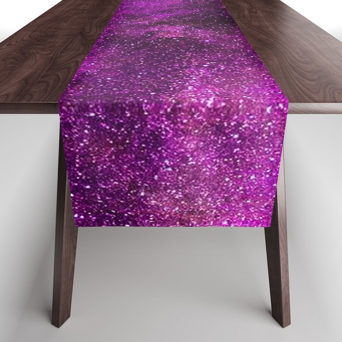 Elegant Stylish Violet Lilac Glitter Nebula Galaxy Table Runner