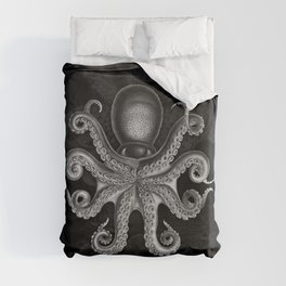Octopus2 (Black & White, Square) Duvet Cover