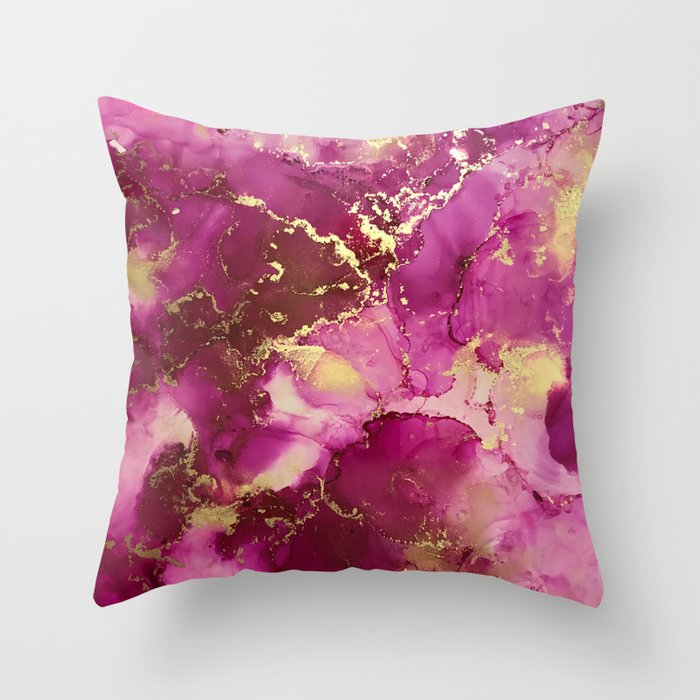 Pink and Brass Throw Pillow