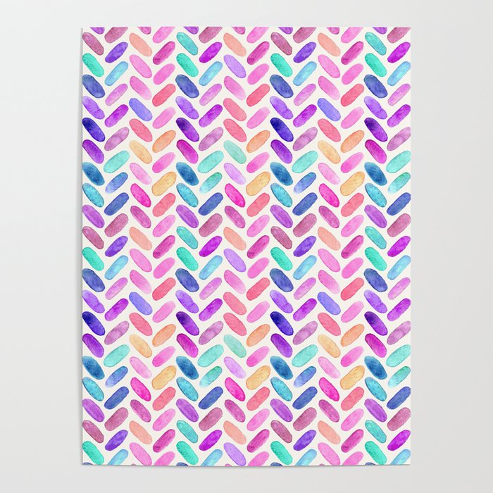 Rainbow Herringbone Watercolor Oblongs Poster