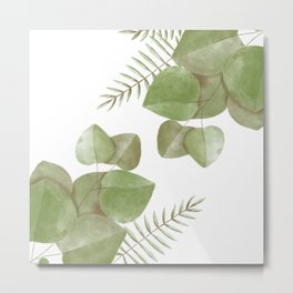 Botanical Illustration | Green Leaves Metal Print | Painting, Elegant, Acquerelli, Simply, Pattern, Soft, Botanical, Nature, Fresh, Watercolor 