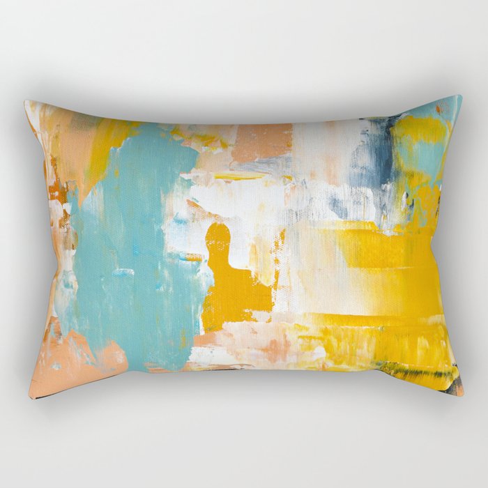 For Charlie: A peaceful abstract piece in mustard yellow, desert pink, and muted blue by Alyssa Hamilton Art Rectangular Pillow