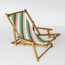 [ Thumbnail: Dark Sea Green, Dark Olive Green, Light Pink & Mint Cream Colored Pattern of Stripes Sling Chair ]