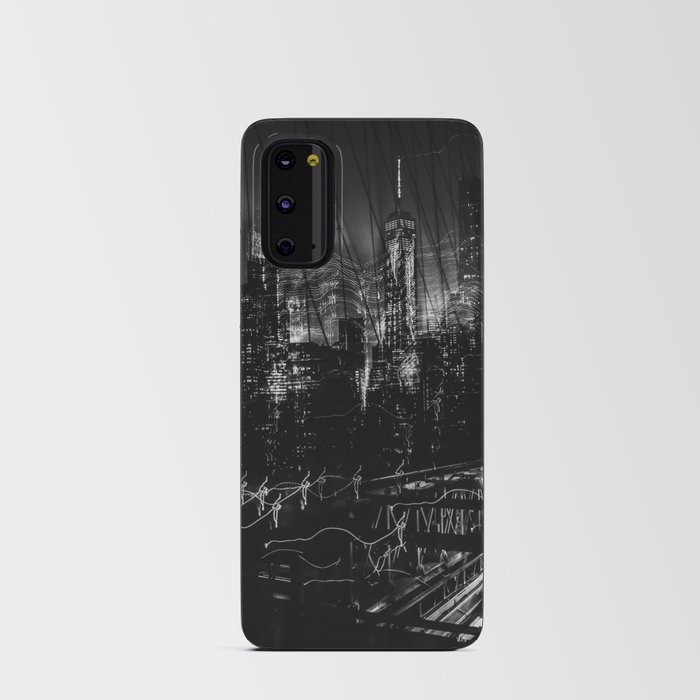 Brooklyn Bridge and Manhattan skyline at night in New York City black and white Android Card Case