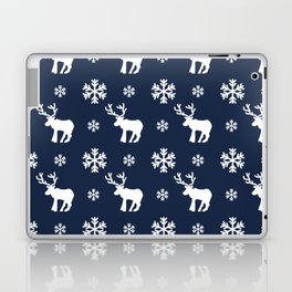 Christmas Pattern White Navy Blue Snowflake Deer Laptop Skin