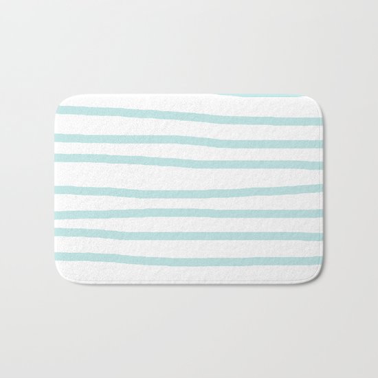 Simply Drawn Stripes Succulent Blue on White Bath Mat