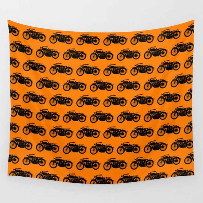 Antique Motorcycle // Orange Wall Tapestry