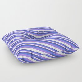[ Thumbnail: Dark Slate Blue, Royal Blue, Purple, and Lavender Colored Striped/Lined Pattern Floor Pillow ]