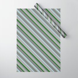 [ Thumbnail: Grey, Powder Blue, Dark Gray, and Dark Green Colored Stripes/Lines Pattern Wrapping Paper ]
