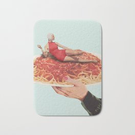 Saucy Bath Mat | Dinner, Swimmer, Graphic, Vintage, Curated, Colorful, Sauce, Kitchen, 70S, Retro 