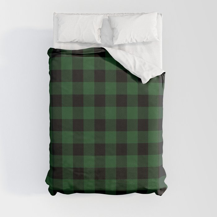 Jumbo Forest Green and Black Rustic Cowboy Cabin Buffalo Check Duvet Cover