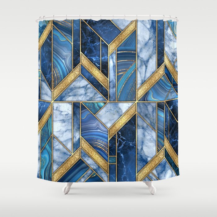 Navy and hotsell gold shower curtain