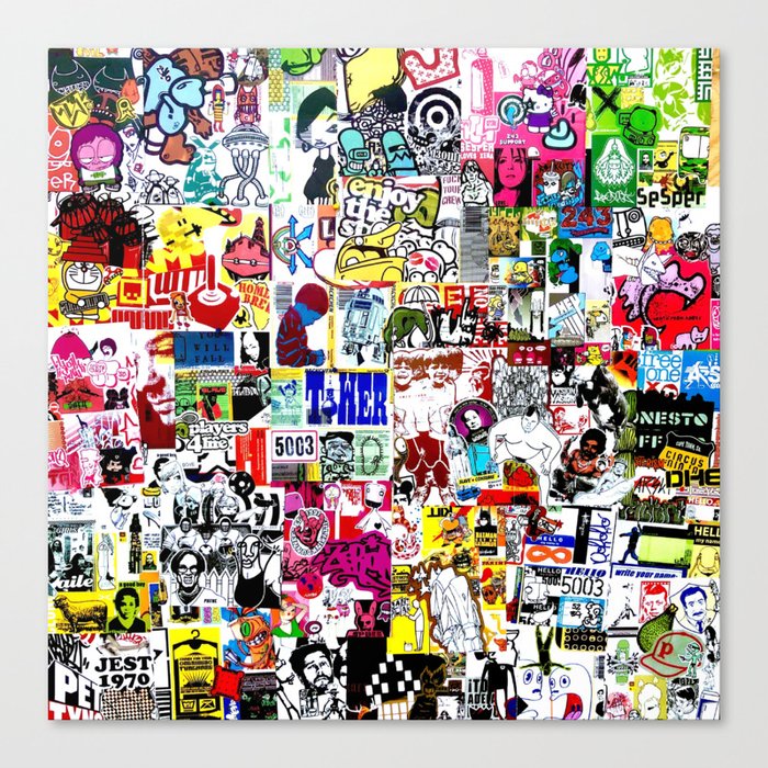 Street Art Stickers Collage Canvas Print by ideacircus