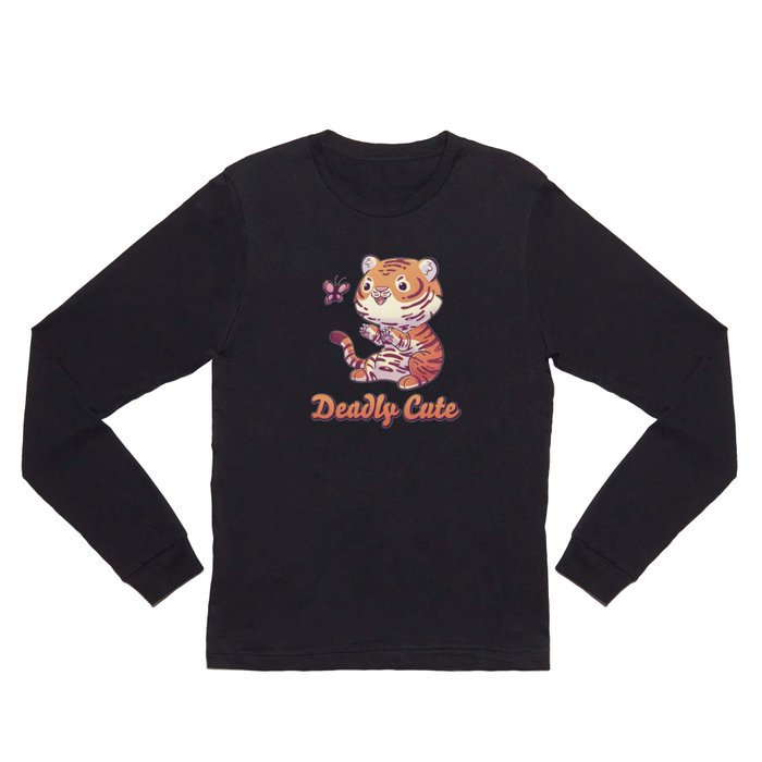 Deadly Cute Tiger // Kawaii, Big Cat, Animals Long Sleeve T Shirt