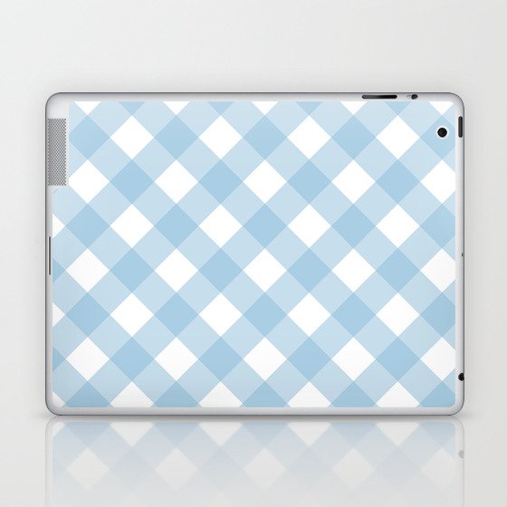 Blue Pastel Farmhouse Style Gingham Check Laptop & iPad Skin