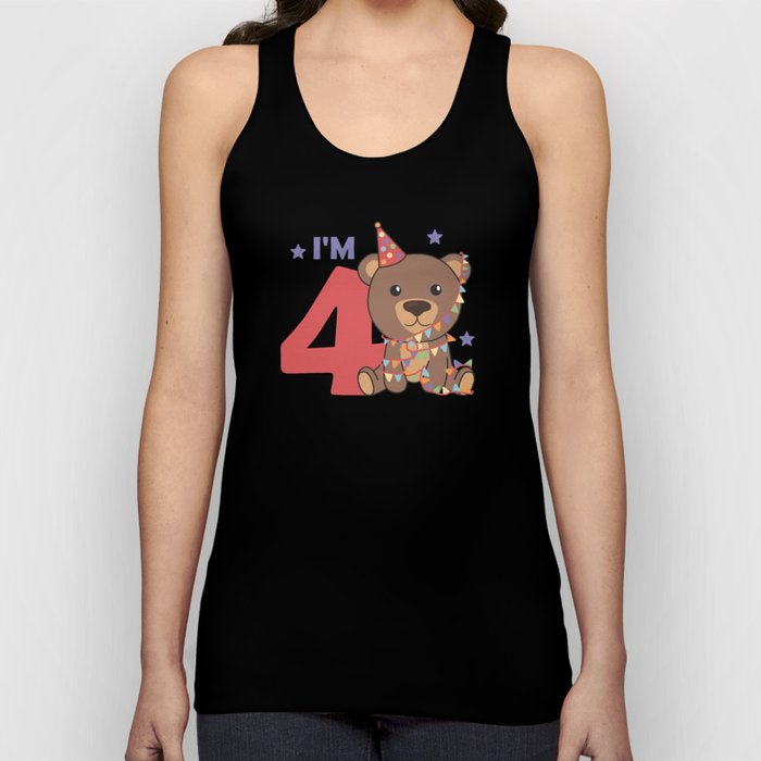 Fourth Birthday Bear For Kids 4 Years Old Tank Top