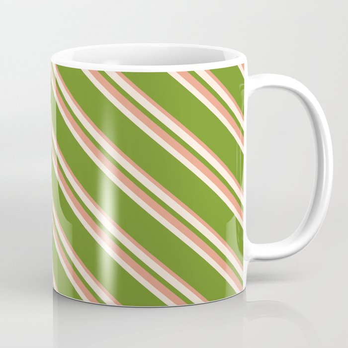Beige, Green & Dark Salmon Colored Striped/Lined Pattern Coffee Mug