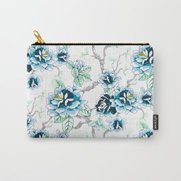 Spring Flowers Pattern Blue Soft Green on White Carry-All Pouch