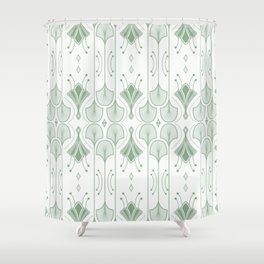 Lily Lake - Retro Floral Pattern Muted Green Shower Curtain