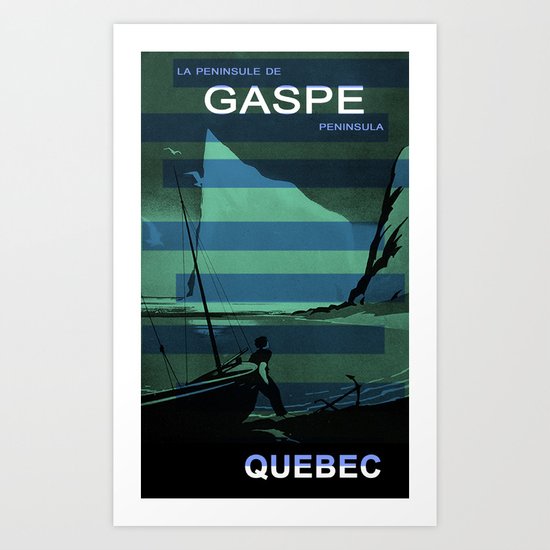 Gaspe Quebec Sailboat Vintage Advertising Collage Art Print