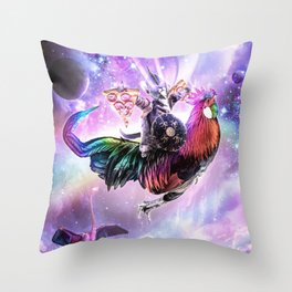 Laser Warrior Space Cat On Chicken Eating Pizza Throw Pillow