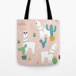 Summer Llamas on Pink Tote Bag