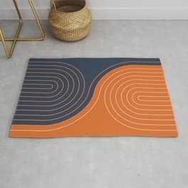Geometric Lines in Navy Blue and vintage Orange 2 (Rainbow and Arch Abstract) Rug