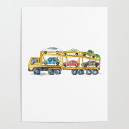 Car carrier trailer truck print Kids Poster