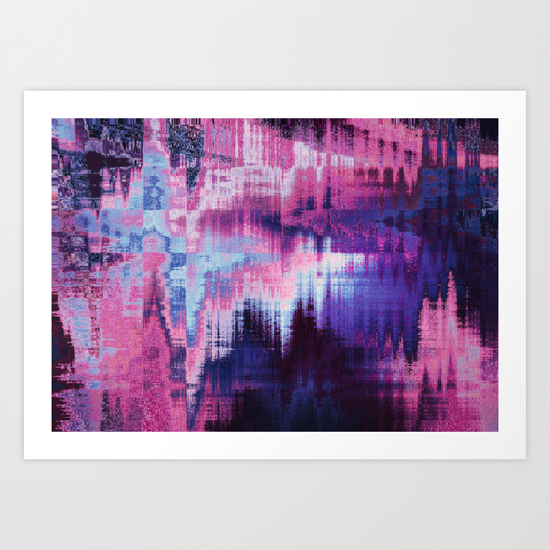Violet Abstract Glitch Effect Art Print