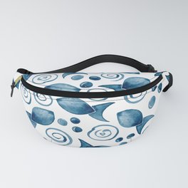 Little Fish + Spirals Pattern In Classic Blue Fanny Pack