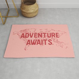 Adventure Awaits World Map - Pink & Red Rug
