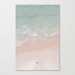 Surf Yoga - Aerial Pink Beach - Pastel Ocean - Sea Travel photography  Canvas Print