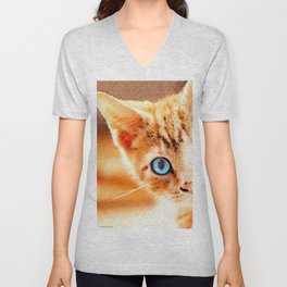 Peek A Boo Orange Tabby Cat With Blue Eyes V Neck T Shirt