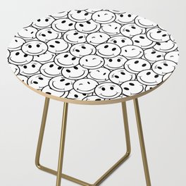 Black And White Happy Smiley Face Emojis Pattern Side Table