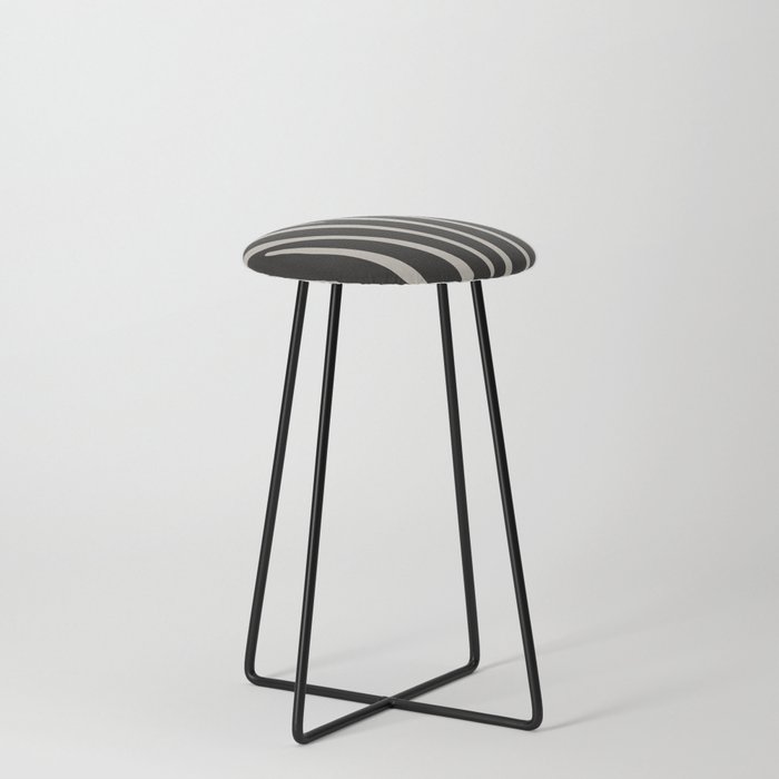 Abstract Zebra Stripes Pattern - Pale Silver and Raisin Black Counter Stool