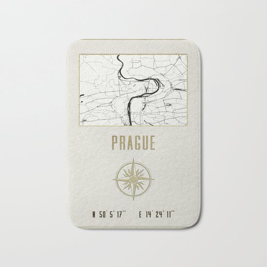 Prague - Vintage Map and Location Bath Mat