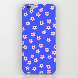 Cute Flowers with Hearts on Vibrant Blue iPhone Skin