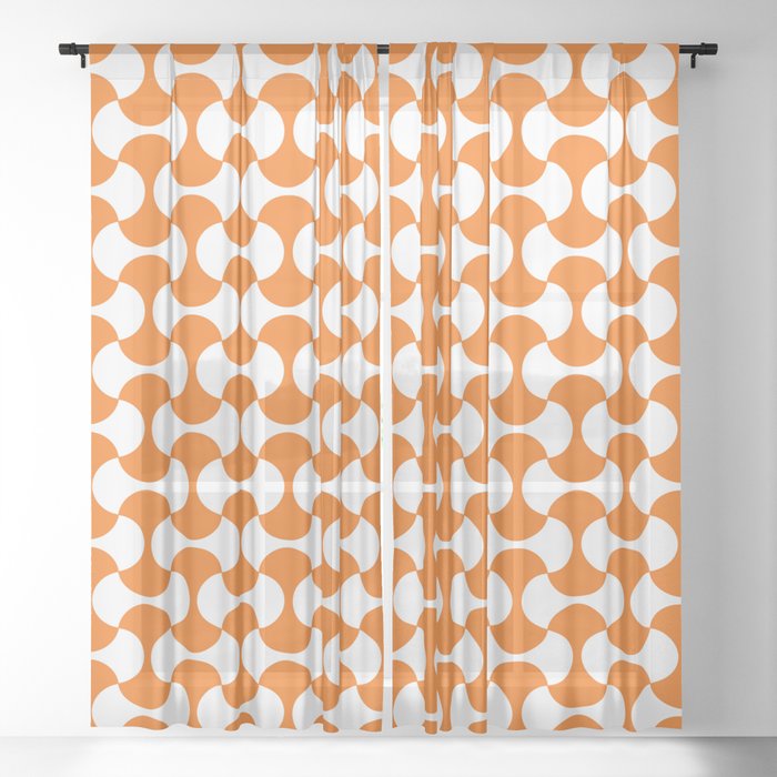 Orange and white mid century mcm geometric modernism Sheer Curtain