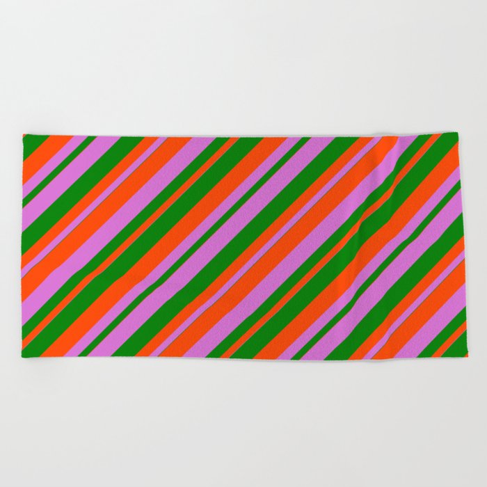 Orchid, Green & Red Colored Stripes/Lines Pattern Beach Towel