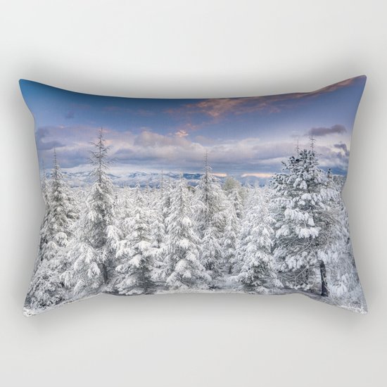 "Mountain light". Snowy forest at sunset Rectangular Pillow