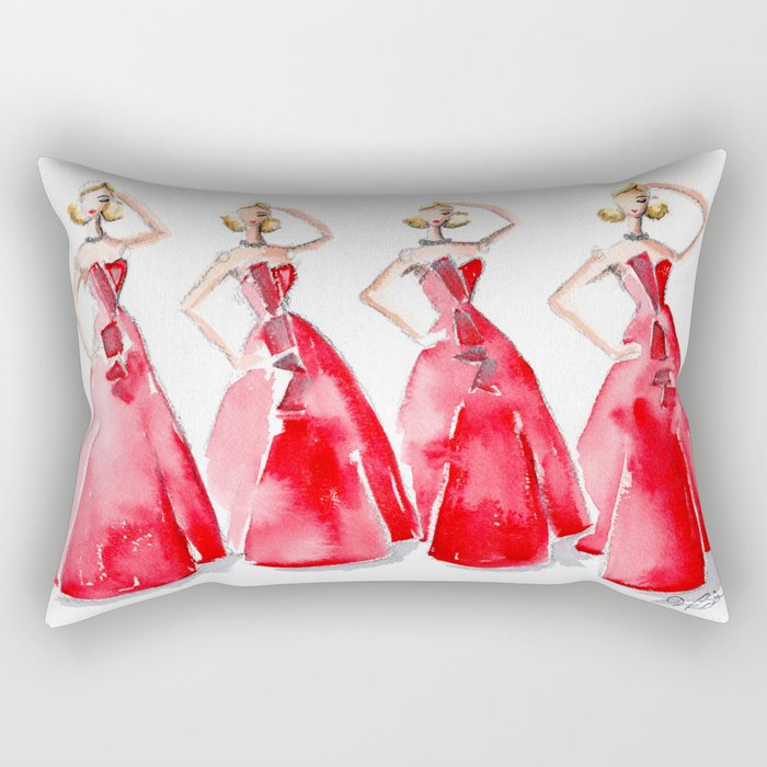 Rouge on the Runway Fashion Illustration Rectangular Pillow