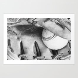 Baseball Sports Baseball Glove with Ball black & white Graphic Design #baseball glove Art Print
