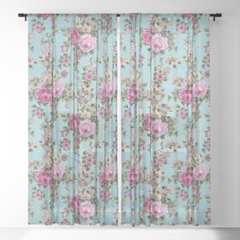 Amazing Grace Shabby Chic Rose Bouquet- Robin's Egg blue  Sheer Curtain